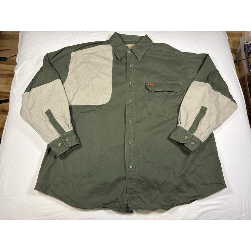 Vintage Woolrich Outdoor Guide Shooting Shirt Mens 2XL Loden Green Quilted Patch